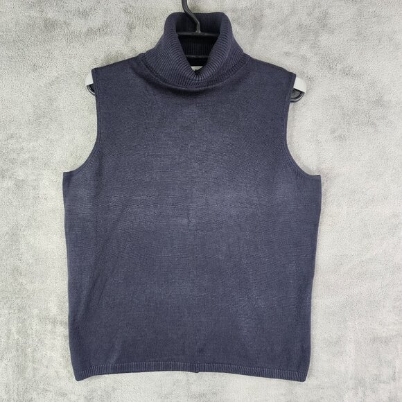 Womens Blue Josephine Chaus Turtleneck Sweater Vest Sleeveless Silk Blend Size M - Picture 2 of 9